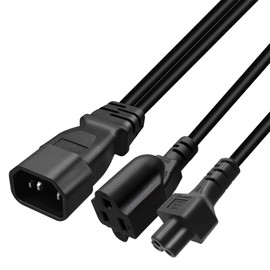 JORINDO 0.32M/1FT C14 to C5+5-15R Y Splitter Power Plug Cord,IEC32C0 14 Plug to American Standard Socket，C14 to C5 Power Cord
