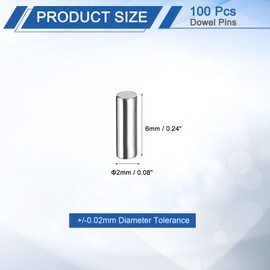sourcing map 100 Pcs 2mm x 6mm Dowel Pins Bearing Steel Cylindrical Dowel Pins Shelf Support Peg Pin Rod Fasten Elements Metal Shelf Pegs +/-0.02mm Diameter Tolerance, Silver Tone