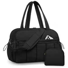 Travel Duffle Bag for Women: Weekender Bags with Toiletry Bag Gym Yoga Bag with Wet Pocket Water Resistant Weekend Carry on Duffel Tote Bag for Workout Sports Hospital Bags Black