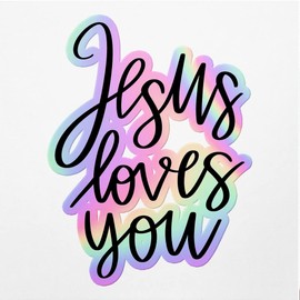 Holographic Decal Stickers of Christ Loves You Premium Waterproof Vinyl Decal Stickers for Laptop Phone Accessory Helmet Car Window Mug Tuber Cup Door Wall Decoration ANDVER3g8937bHO