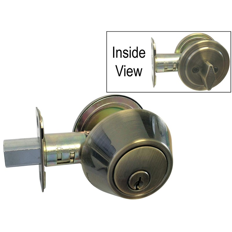 Antique Brass Entry Entrance Round Knob with Matching Single Cylinder