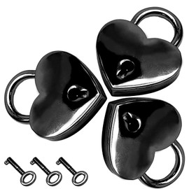 PHITUODA 3pcs Mini Heart Shaped Padlock, Metal Lock with Key for Diary Book Jewelry Storage Box Handbag (Black)