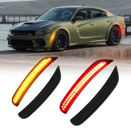 AUTOONE LED Side Marker Lights Red & Yellow Compatible with Dodge Charger 2015-2023, Front & Rear Fender Side Markers, Smoked Lens Driver & Passenger Side Bumper Lights, 4PCS