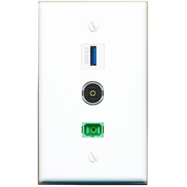 RiteAV - SC-APC Singlemode Simplex TOSLINK USB-3 Wall Plate Flat White