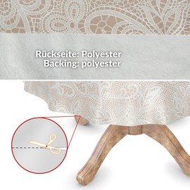 Oilcloth tablecloth, washable wax tablecloth, plastic tablecloths, smooth, round, 140 cm, cut edge, crochet lace look