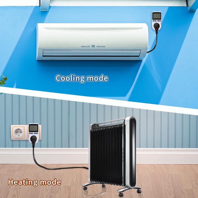 Petuivcor Thermostat Outlet Plug in Temperature Controller Heating Cooling Mode