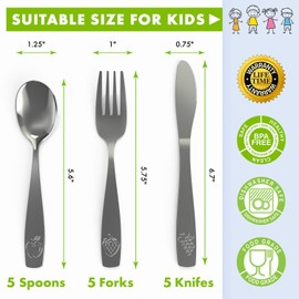 CHILLOUT LIFE Stainless Steel Kids Silverware Set - Child Safe Flatware - Kids Utensil Set - Metal Kids Cutlery Set (15 - Piece)