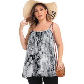 Plus Size Tops Women Summer Casual Loose Fit Spaghetti Straps Tunic Basic Outgoing Camisole Shirt(TDBK,5XL)