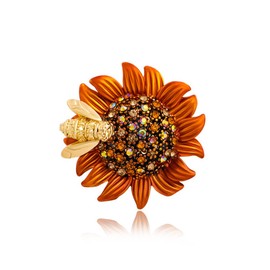 Rhinestone Sunflower Bee Brooch Pin Charm Daisy Flower Enamel Brooch Vintage Yellow Sunflower Multipurpose Brooch Necklace Coat Collar Brooch for Women Girls(Orange)