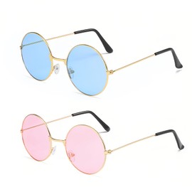SSKHE 2 Pieces Hippie Retro Sunglasses Round Sunglasses with Metal Frames John 60's Style Round for Fancy Dress Hippie Costume Accessories