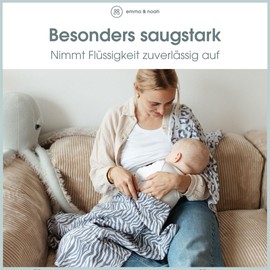 emma & noah Baby Burp Cloths, 70 x 70 cm, Cuddly Soft, Set of 2, 100% Organic Cotton, Durable and Extra Absorbent, Unisex Design for Boys and Girls (Blue Dots)