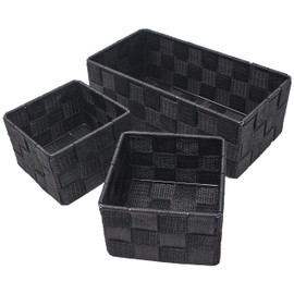 Clay Roberts Storage Baskets, 3 Pack, Black, Small Storage Baskets Sets, Fabric Woven Storage Boxes for Home, Kitchens, Offices, Cupboards, Bathrooms and Shelves