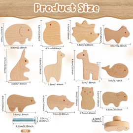 12Pcs Wooden Cabinet Knobs with Screws, 25cm Cute Animal Shape Furniture Pull Handle for Kids Room, Log Color Wooden Handles for Cabinets for Children's Room Nursery
