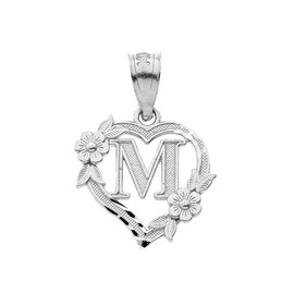 CaliRoseJewelry Sterling Silver Initial Alphabet Heart Pendant for Women (Letter M)