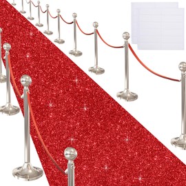 Glitter Carpet Runner for Party -200 GSM Thickness Non-Woven Fabric Runner Rug with Adhesive Tape, Hollywood Carpet for Event, Aisle Runner for Wedding Ceremony (Glitter Red, 2.6FTx30FT)