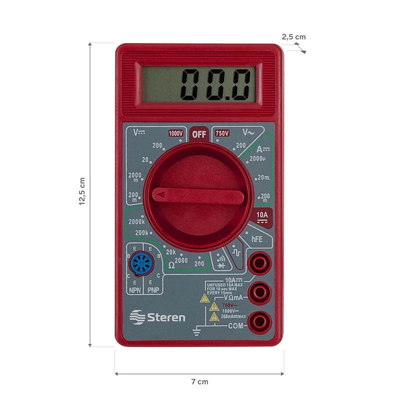 STEREN Multimetro Digital Economico Color Rojo