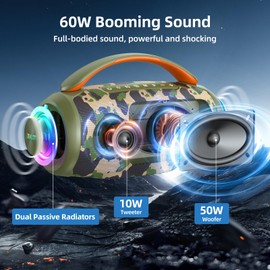 ZEALOT Portable Bluetooth Speaker, 80W Peak Waterproof Loud Booming Sound Speakers, Dual Pairing, XBass, 25H Playtime, Outdoor Speaker with Handle for Camping, Beach, Party, Backyard (CAMO)