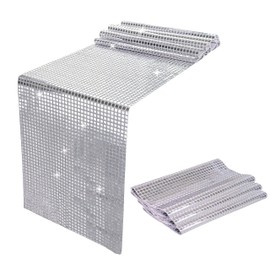 Snowkingdom 3Pcs 13 x 72 Inches Glitter Silver Disco Table Runner Retro 70s 80s Theme Mirror Disco Ball Party Table Decorations Birthday Bachelorette Dance Party Supplies