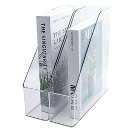 QUYLIXX Magazine Holder, 2 Pack Acrylic Magazine File Holder,A4 Vertical File Organizer with Handle for Desk,Clear Document Rack File Folder Storage Bin