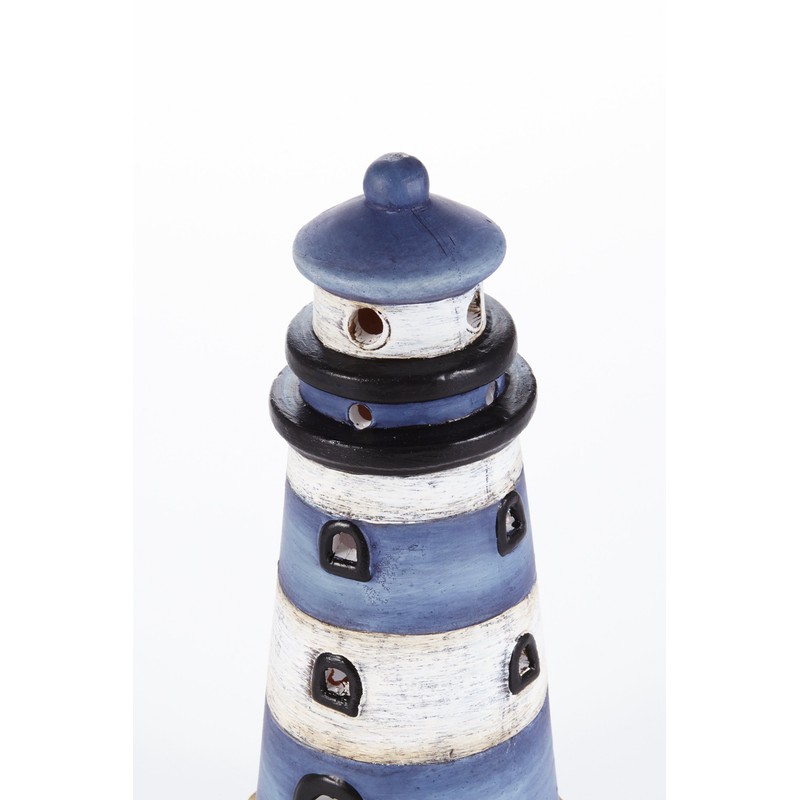 HEITMANN DECO Lighthouse Ceramic Lantern, Blue, White, Beige, 10,2 x
