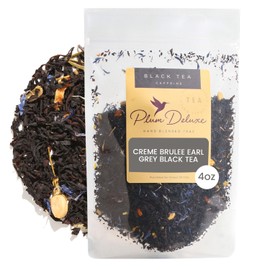 Plum Deluxe Creme Brulee Earl Grey Black Tea, Premium Loose Leaf Tea, Seeps 60-80 Cups of Hot or Iced Tea, Gourmet Dessert Tea, Sweetener and Dairy Free, No Artificial Flavors, 4 oz Resealable Pouch