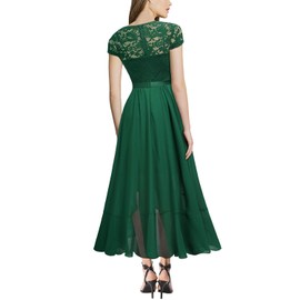 Miusol Women's V Neck Elegant Lace Ruffle Bridesmaid Maxi Dress (Medium, Green)
