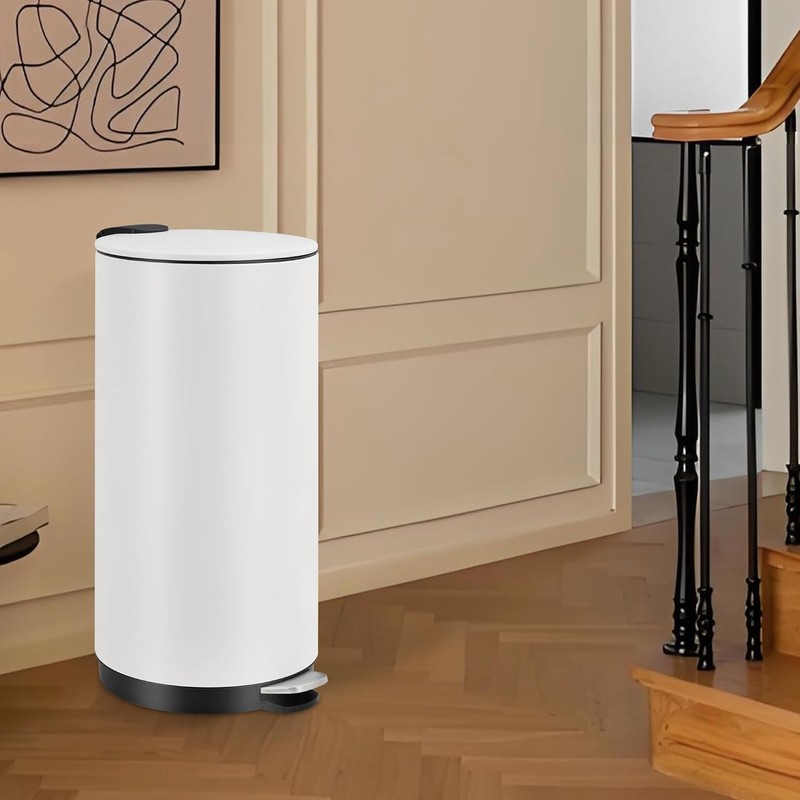 ExploreHorizon 8 Gal/30L Round Bathroom Trash Can, Stainless Steel Step-On