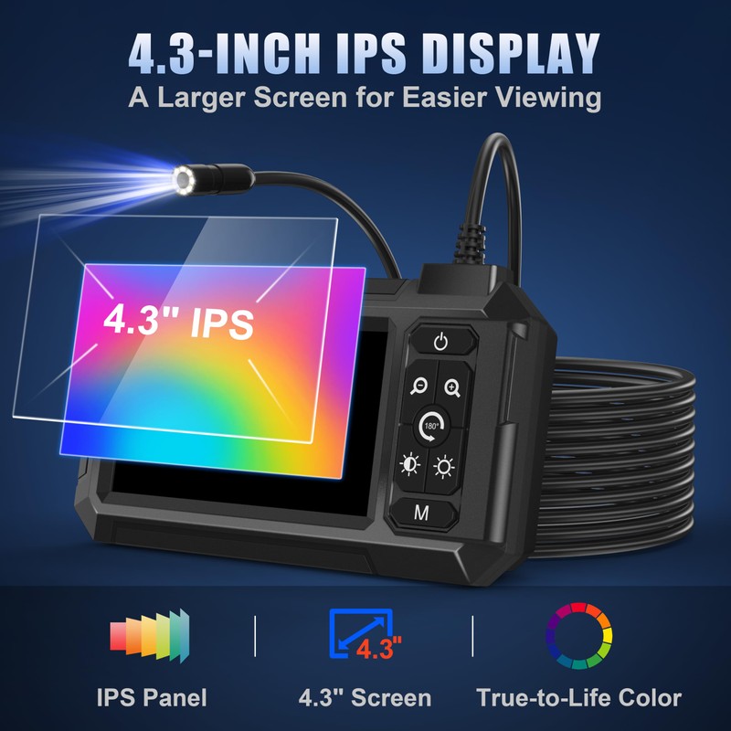 Endoscope Camera with Light, 1080P HD Borescope with 4.3" IPS