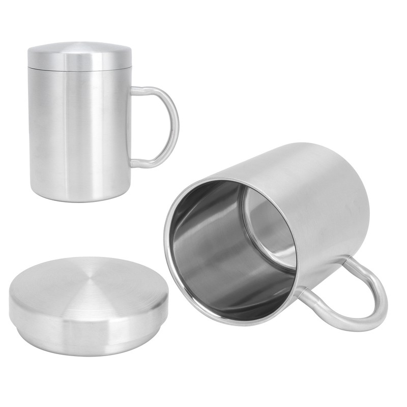 Stainless Steel Mug with Handle Lid DoubleLayer Heat Insulation Cup