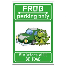 CREATCABIN Funny Frog Parking Only Metal Tin Sign Vintage Violators Will Be Toad Wall Art Decor Rustic Farmhouse Home Bar Coffe Garden Porch Market Decorations 8 x 12 Inch