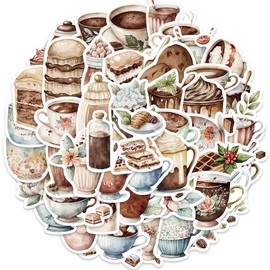 Afternoon Tea Sticker Coffee Sticker Set 50 Pieces Cute Decoration for Car Laptop Skateboard Bicycle Moped Motorcycle Bicycle Computer Suitable for Adults Children