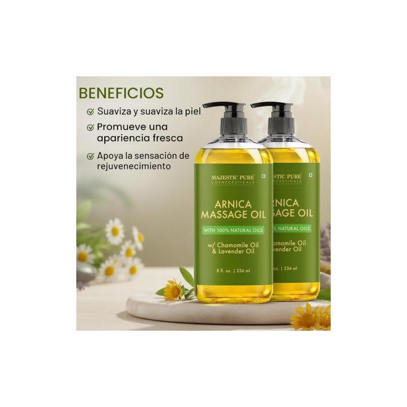 Majestic Pure Arnica Aceite de masaje para hombres y mujeres,
