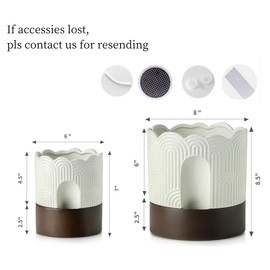 Nihow Self Watering Plant Pot Set: 6 Inch & 8 Inch Ceramic Planter with Drainage Hole & Water Storage Plus - Relief Design Self Watering Pot for Indoor Plants - Beige & Brown Flower Pot -Set of 2