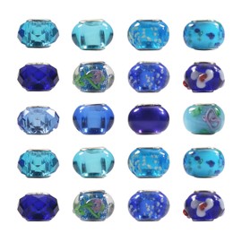 TOAOB 10pcs Sky Blue Theme Big Hole European Beads Classic Glass Beads Murano Charms with Brass Silver Core About 14x10.5mm Fit DIY Craft Jewellery Making