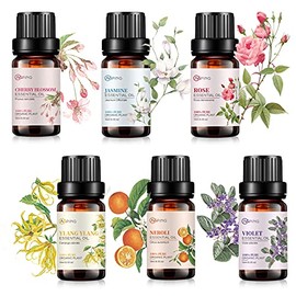 AOPING Essential Oil Set 6x10ML - 100% Pure Organic Plant Oil for Diffuser Massage Aroma Spa Yoga Perfume - Cherry Blossom, Rose, Jasmine, Violet, Neroli, Ylang Ylang