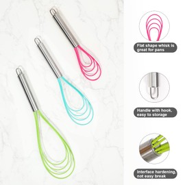 Webake Flat Whisk Set of 3, Silicone Whisk Heat Resistant Kitchen Whisks for Non-stick Cookware, Egg Beater Perfect for Blending, Whisking, Beating, Frothing & Stirring