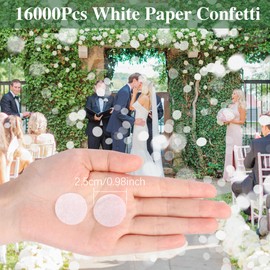 16000 Pcs Biodegradable White Round Shaped Paper Confetti for Wedding Parties, Birthday Confetti for Balloons, White Lvory Round Paper Confetti for Wedding Birthday Anniversary Decoration