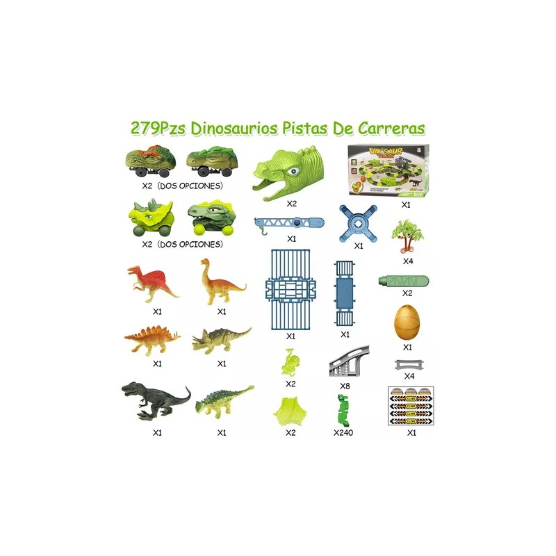 Pista De Juguetes De Dinosaurios De 279 Piezas Para Niños