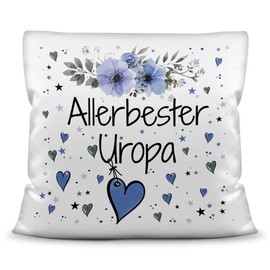 Cushion with Cushion Filling with Saying "Allerbester Uropa" - Best Gift Idea for Family and Friends - Polyester Cushion - White
