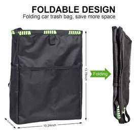 Swartisfad Car Trash Can with Velcro Lid Leak-Proof Hanging & Handle - 3.5 Gallon Large Capacity Travel Trash Bag, Storage Pockets for SUV Truck RV Camping Accessories (Grey)