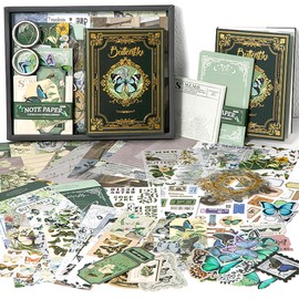 YumSur Scrapbook Accessory Set, Scrapbooking Paper Aesthetic with A6 Grid Notebook, Scrapbooking Stickers, Decorative Writing Paper, DIY Gift for Girls and Women, Greeting Cards (Green Butterfly)