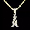 Praying Hands w/Cross Cz Pendant 14k Gold Plated 24" Rope