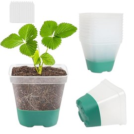 CNNIK 12pcs Seed Starter Pots with Silicone Base Green Reusable Square Seedling Pots Breathable Root Control Plant Nursery Pots Indoor Outdoor