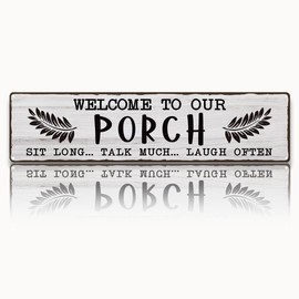 Welcome to Our Porch Metal Tin Sign, Decor for Farmhouse Porch, Welcome Sign for Front Door, Retro Metal Tin Sign, Housewarming Gifts for Home Outdoor Indoor 15.8x4 Inch