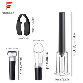 FBBULES 4 Pcs Air Pressure Wine Opener Set, Includes Foil Cutter, Stopper & Pourer, Easy-to-Use and Long-Lasting Wine Corkscrew for Home Parties, Picnics and Gifts