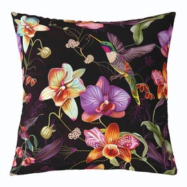 jejeloiu Vintage Floral Throw Pillow Covers 22"x22" Hummingbird Decorative Throw Pillowcase for Sofa Hummingbird Flowers Pillow Case Cushion Cover Retro Blossom Theme Purple Cushion Case