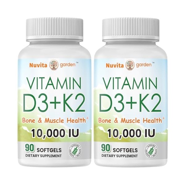 2 Pack Vitamin D3 10,000 IU + K2 MK7 200