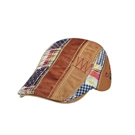HIQIU Retro Patchwork Peaked Cap Men's Beret Cap, Flat Cap Newsboy Flat Cap Men's Cabbie Hunter Hat Berets (DE/NL/SE/PL, Alphanumeric, M, L, Beige)