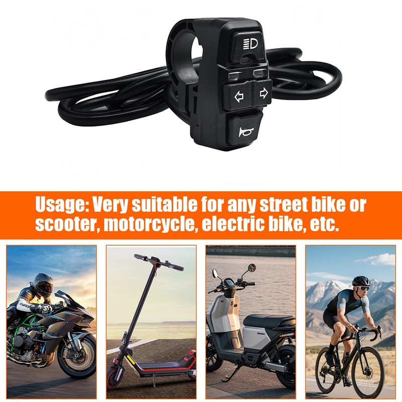 FALVFUN Motorcycle Head Light Turn Switch, 3-in-1 Motorbike Handlebar Headlights