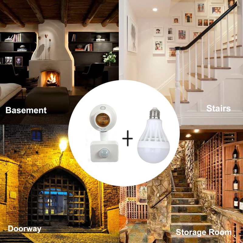 2 Pack Motion Sensor Light Sockets,Motion Activated Socket Adapter, E26/E27